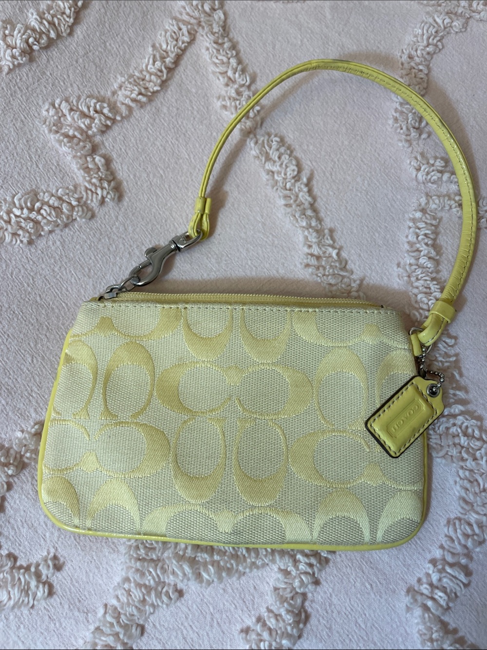 Coach Yellow Signature Jacquard Wristlet